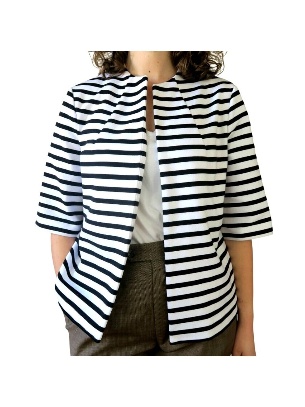 Chico’s Black & White Striped Ponte Jacket Size 1 (Fits Women’s 8)
